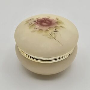 Vintage Genuine Alabaster Hand Carved Floral Trinket Box Made In Italy